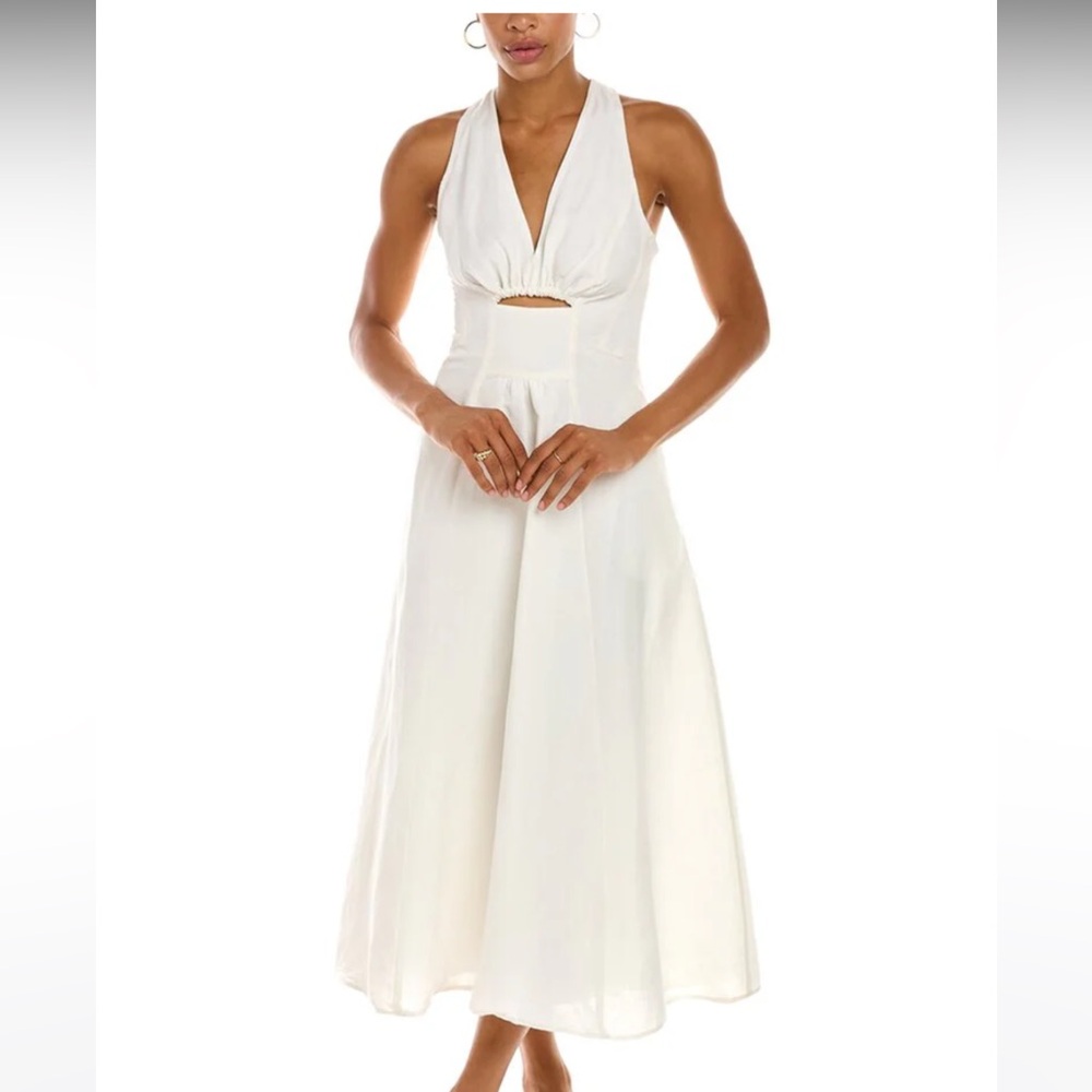 SOLD C/meo New Direction Linen-Blend Midi White Dress (XS). Engagement